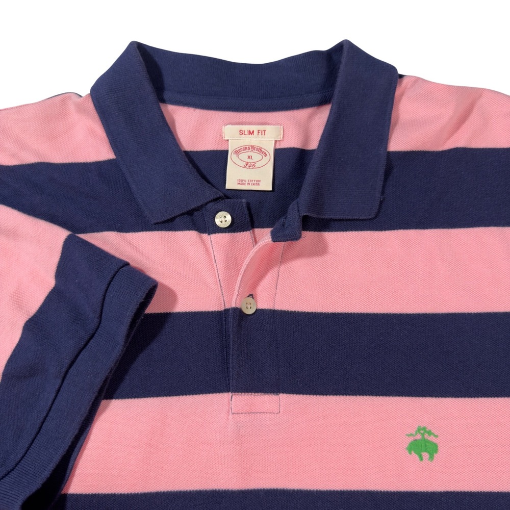 Brooks Brothers 346 Polo Shirt Mens XL Pink Blue Excellent Striped Slim Fit